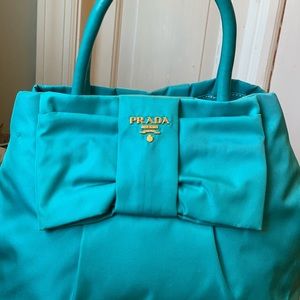 Prada Nylon Fiocco (bow) Turquoise tote+ crossbody